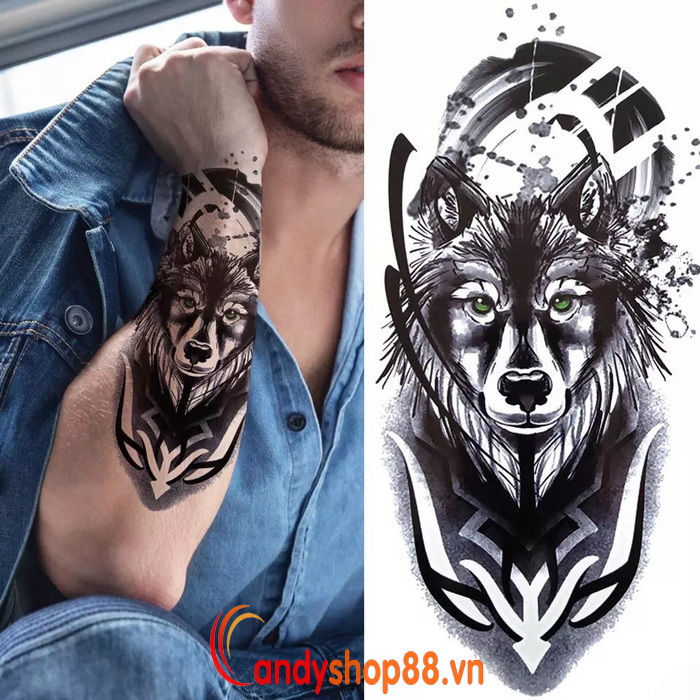 [HCM Magic Tattoo] Hình Xăm Tattoo Chó Sói XQB-087, Hình xăm dán che sẹo tạm thời chống nước cao cấp dành cho nam nữ Candyshop88