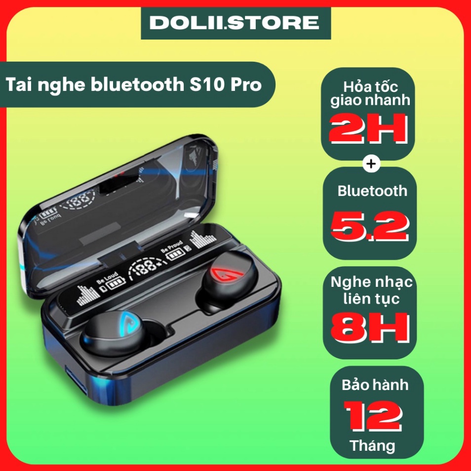 Tai Nghe Bluetooth Không Dây S10 Pro Pin Cực Trâu Nghe Nhạc Cực Hay Chơi Game Cực Đã Tai Nghe Không Dây ,Tai Nghe Bluetooth 5.2 Bảo Hành 12 Tháng