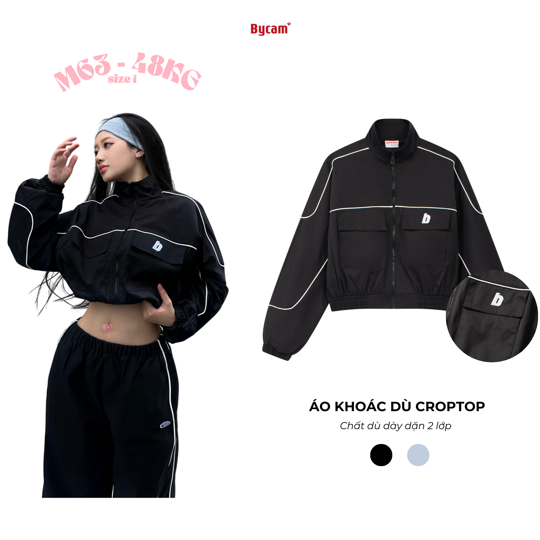 Áo khoác dù dáng ngắn thể thao 2 lớp dày dặn 𝘽𝙮𝙘𝙖𝙢𝙘𝙖𝙢