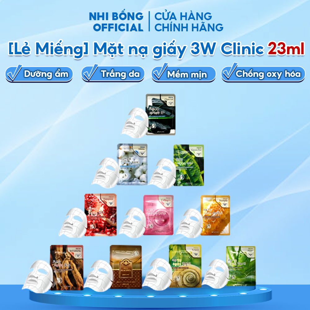 Mặt nạ giấy dưỡng trắng da dưỡng ẩm mềm mịn da chiết xuất từ thiên nhiên 3W CLINIC Hàn Quốc lẻ miếng 23ml