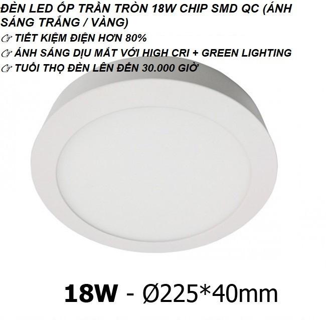 Đèn led ốp trần tròn 18w - ánh sáng trắng hoặc vàng