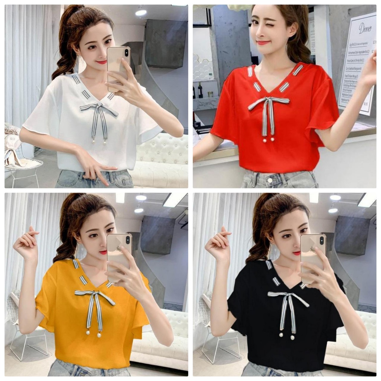 Áo sơ mi kiểu cột nơ ngoctranshop - nt1100