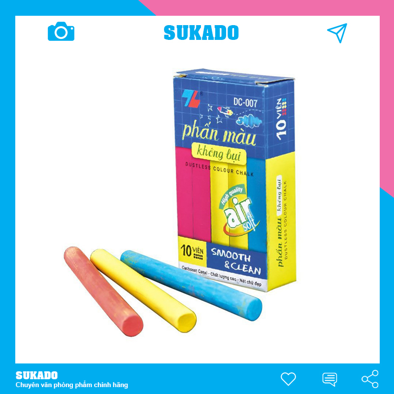 Phấn viết bảng không bụi phấn trắng - phấn màu thiên long dc07 sukado