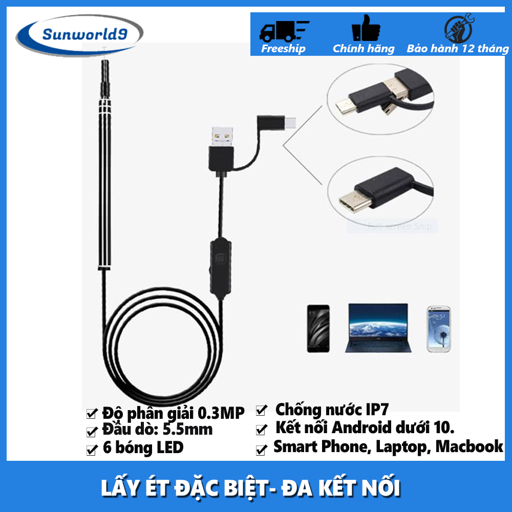 Camera Nội Soi Tai Mũi Họng, Dụng Cụ Lấy Ráy Tai Thông Minh An Toàn Có Đèn Và Tích Hợp Camera Nội Soi Có Thể Len Lỏi Những Nơi Tiết Diện Nhỏ, Sử Dụng Dễ Dàng, Tiện Lợi