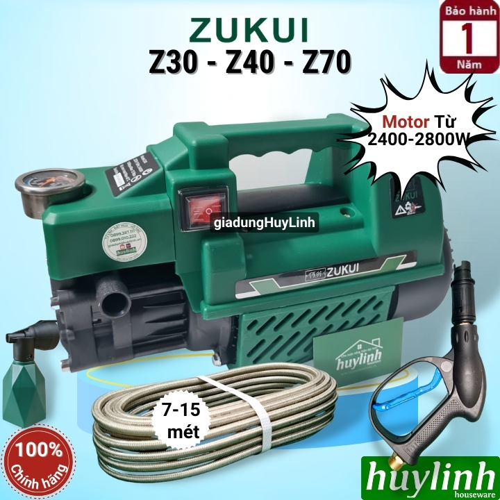 Máy rửa xe Zukui Z20 Z30 Z40 - Tặng kèm bình xà bông [Zukui 2400W] - Tự hút nước - Tự ngắt - Motor cảm ứng từ siêu bền [Z70 - công suát 2800W]