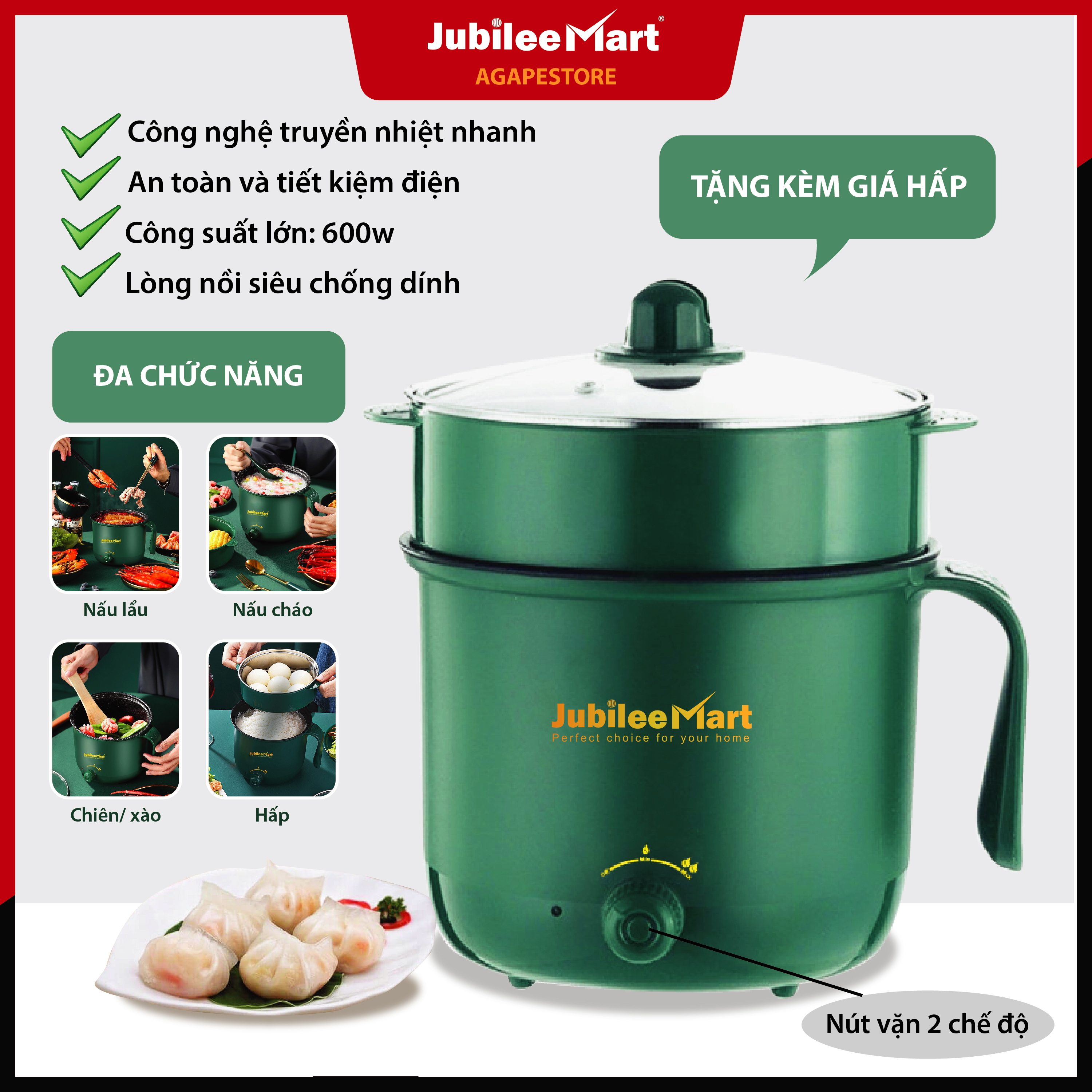 [GIÁ SỈ - MẪU HOT] Nồi lẩu diện đa năng mini kèm xửng hấp, Nồi Lẩu Mini chống dính, Ca Nấu Mì Nấu Cơm Đa Năng Có Tay Cầm 1,8L,Nồi Lẩu Điện 2 Nấc Nhiệt Kèm Giá Hấp Siêu Hot