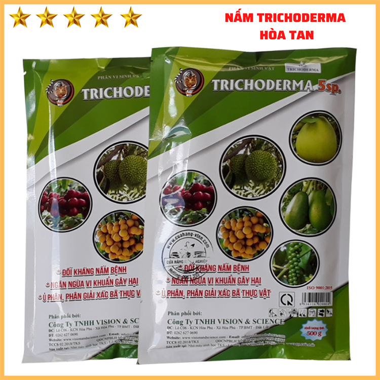 Chế phẩm nấm trichoderma 5sp: ủ phân hữu cơ, cải tạo đất, ngừa chết nhanh chết chậm - bột hòa tan gói 500gr