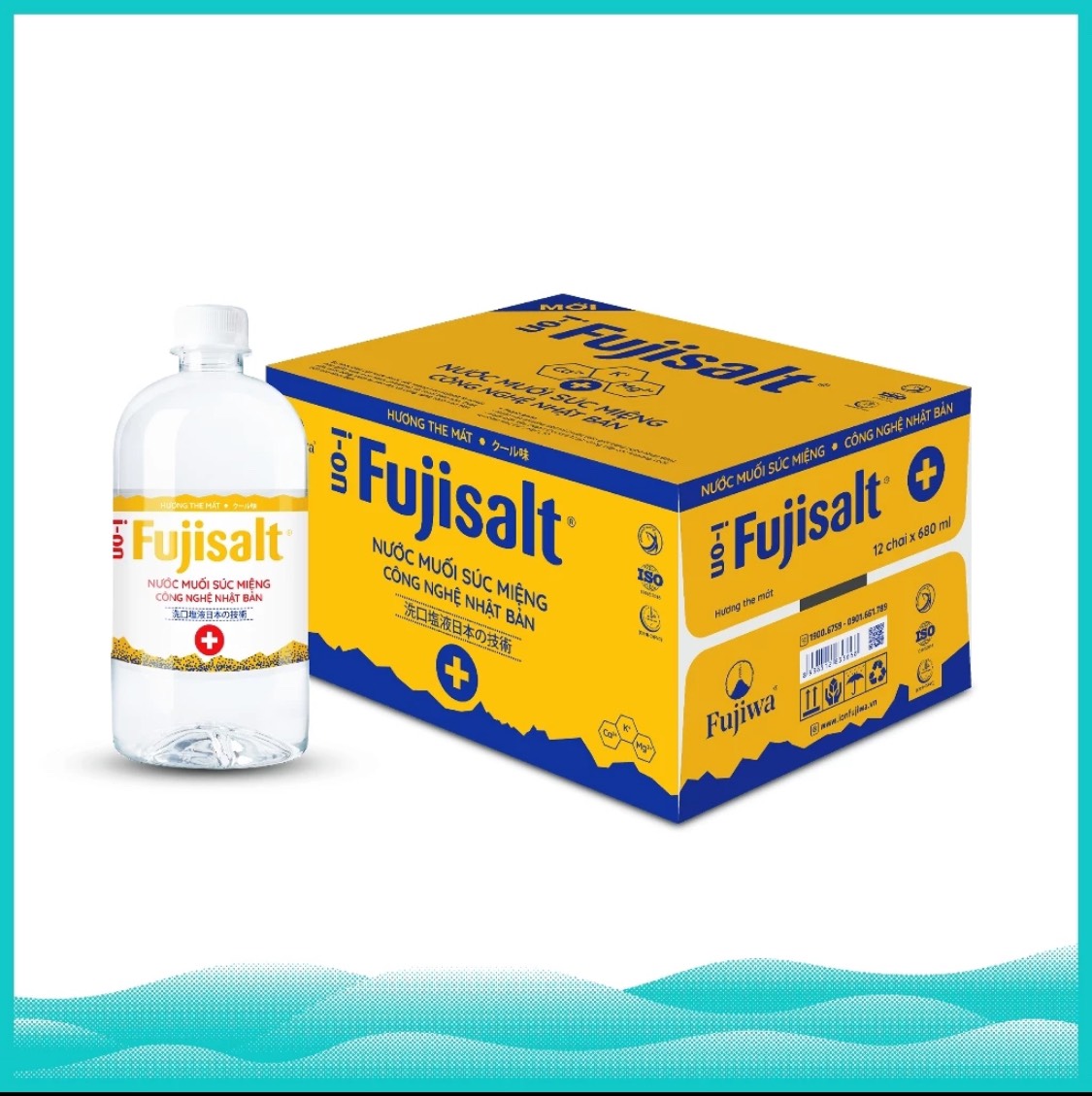 1 Thùng nước muối, nước súc miệng ion muối Fujiwa mới, công nghệ Nhật Bản - Thùng 12 chai 680ml - Hương The Mát