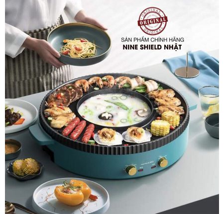 Nồi lẩu nướng điện đa năng nineshield- kb518 nồi lẩu nướng điện đa năng nineshield chính hãg nhật nồi lẩu nướng điện đa năng 2 trong 1 nine shield kb - 518