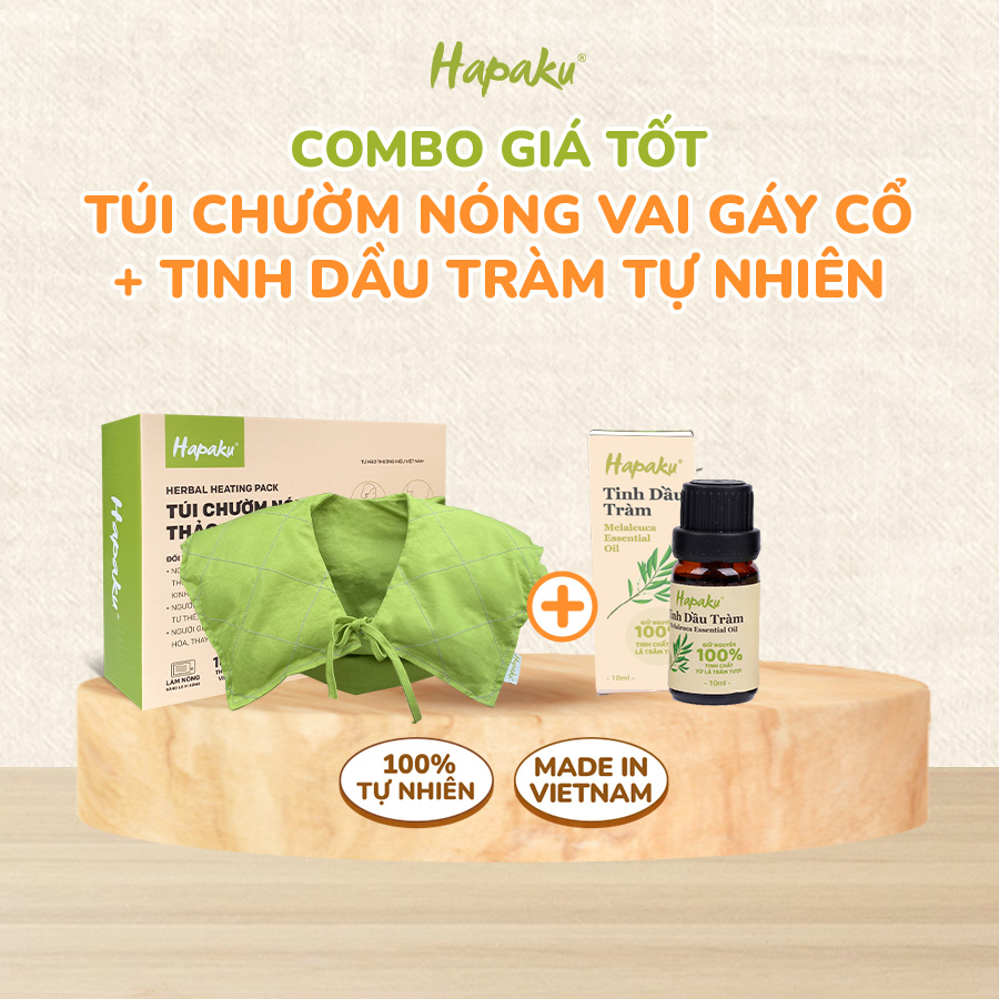 Combo giá tốt túi chườm thảo dược hapaku giảm đau mỏi làm nóng bằng lò vi sóng và tinh dầu tràm