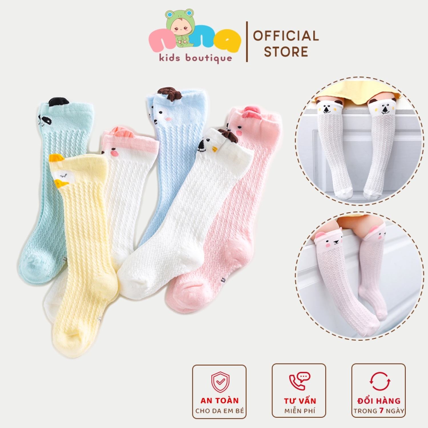 Tất lưới cổ dài cho bé sơ sinh chống trượt thoáng khí siêu đáng yêu - Size 0 - 3 tuổi