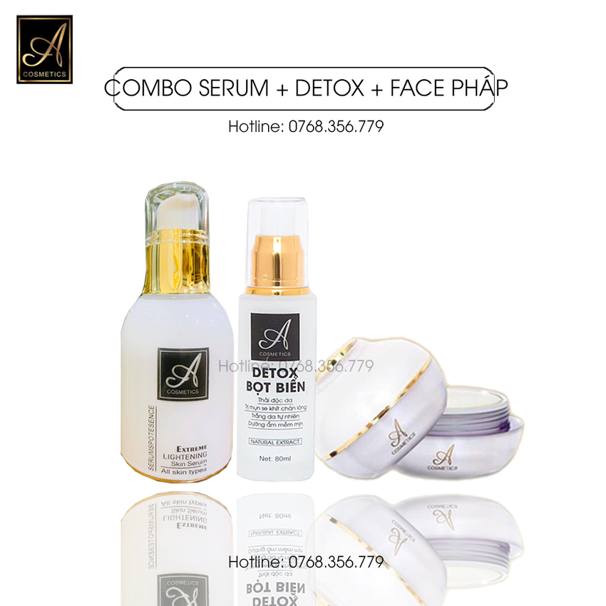 Combo Serum + Detox + Kem Face Pháp - Dưỡng trắng da, ngăn ngừa mụn, thâm, nám, tàn nhang