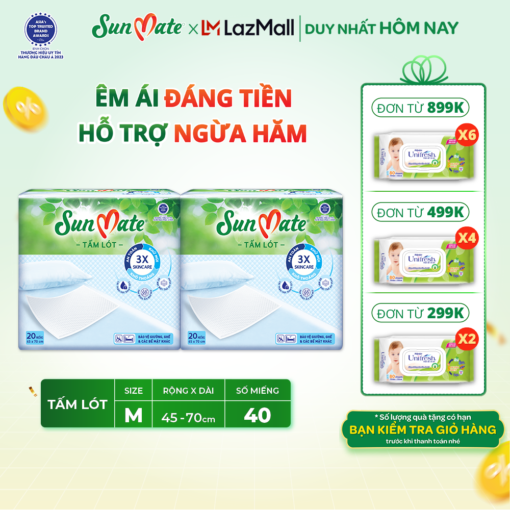 Combo 2 Tấm lót SunMate cải tiến mới (45 x 70cm) - 20 miếng