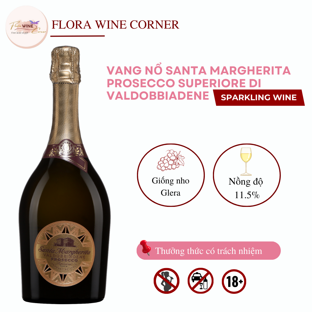Rượu vang sủi Ý Santa Margherita DOCG – Nồng độ 11.5% Alc, 750ml - Nhập khẩu Chính Hãng