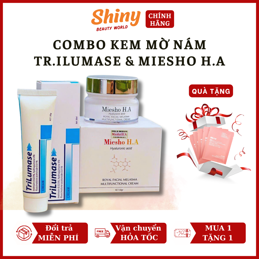 Combo kem mờ nám tr.iluamse & miesho h.a - bộ kem mờ nám thụy sĩ tr.ilumase - kem dưỡng miesho h.a mờ nám, trắng da - shiny beauty