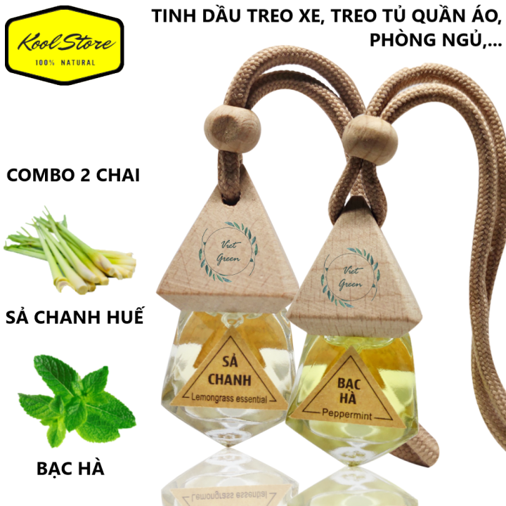 Tinh dầu treo xe treo phòng ngủ tủ quần áo...combo 2 chai "tinh dầu bạc hà + sả chanh huế"