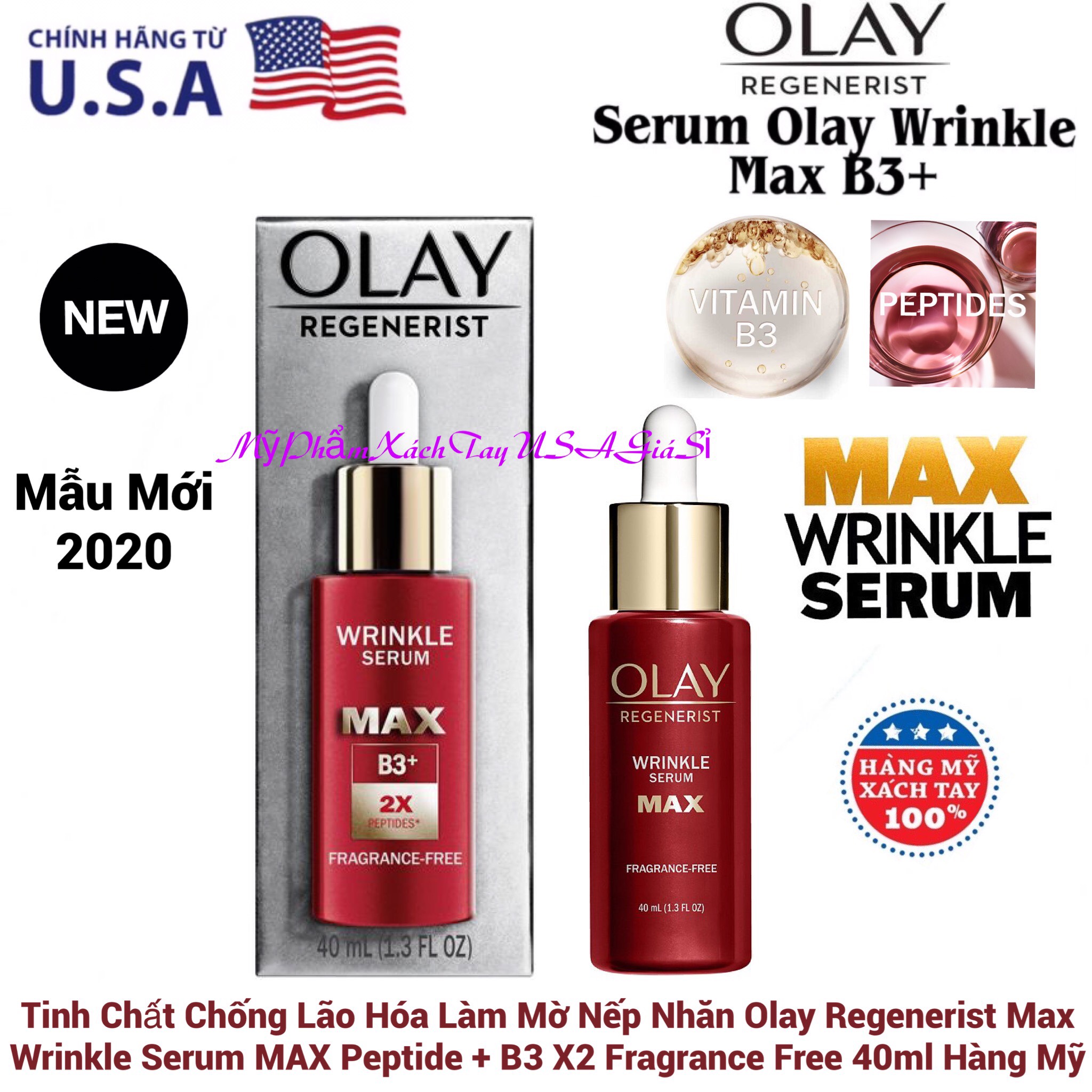 Tinh chất chống lão hóa làm mờ nếp nhăn Olay Wrinkle Serum Max Fragrance Free 40ml Hàng USA