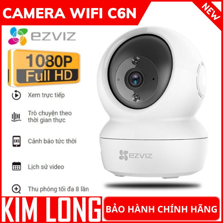 (BẢO HÀNH 5 NĂM)-Tùy chọn thẻ nhớ 64GBCamera wifi Không Dây Trong Nhà 2.0MP EZVIZ CS-C6N - Camera Xoay 360độ FHD 1080P , Phát Hiện Và Theo Dõi Chuyển Động, Báo Động Có Trộm, Ghi Âm, Ghi Hình, Đàm Thoại 2 chiều, Lưu Trữ Video