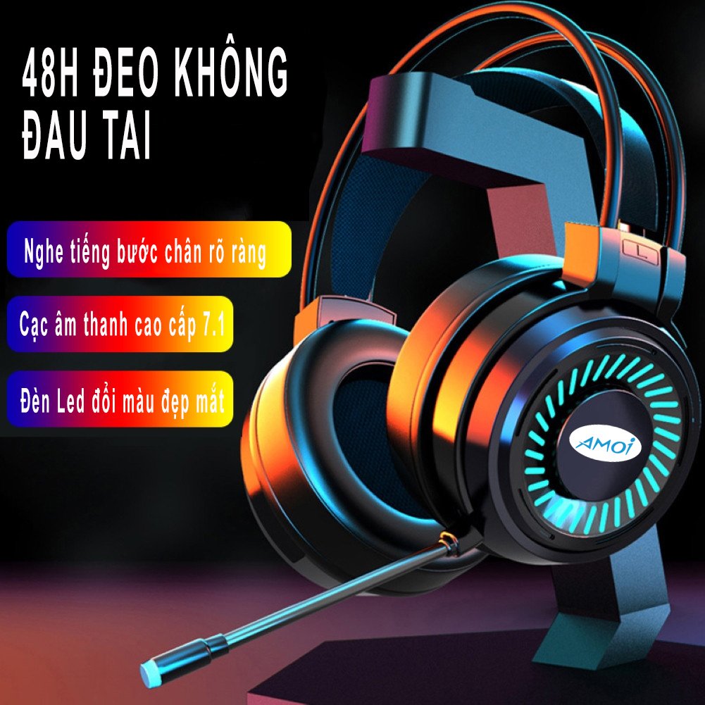 (SIÊU PHẨM GAMING) Tai nghe gaming có mic Amoi PC68 led RGB, tai nghe chụp tai có mic dùng cho PC/Laptop/Điện thoại, tai nghe học online