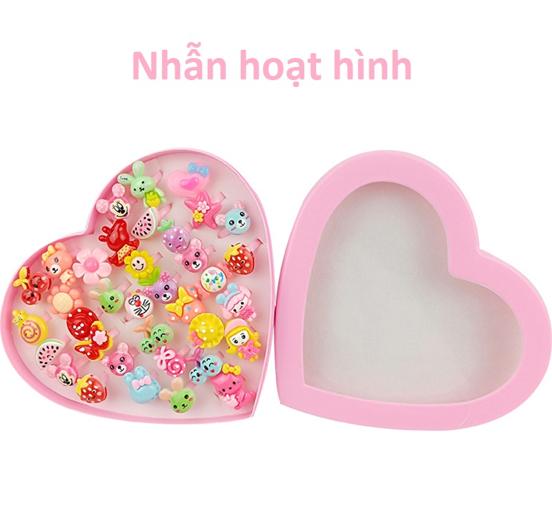 [HCM][Có video] Hộp quà trái tim 36 nhẫn nhựa dành cho bé gái
