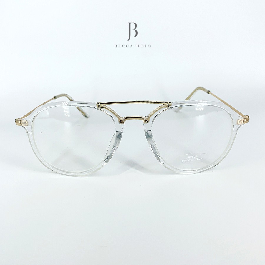 Mắt Kính gọng tròn trong suốt, kính giả cận đi đường chống bụi, chất liệu nhựa dẻo cao cấp thời trang nữ Becca & JoJo