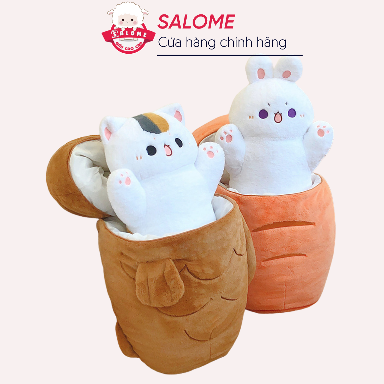 Gấu bông con mèo trong cá nướng, thỏ trắng cà rốt, chó trong khúc xương 80cm lông mịn salome - gối ôm cao cấp