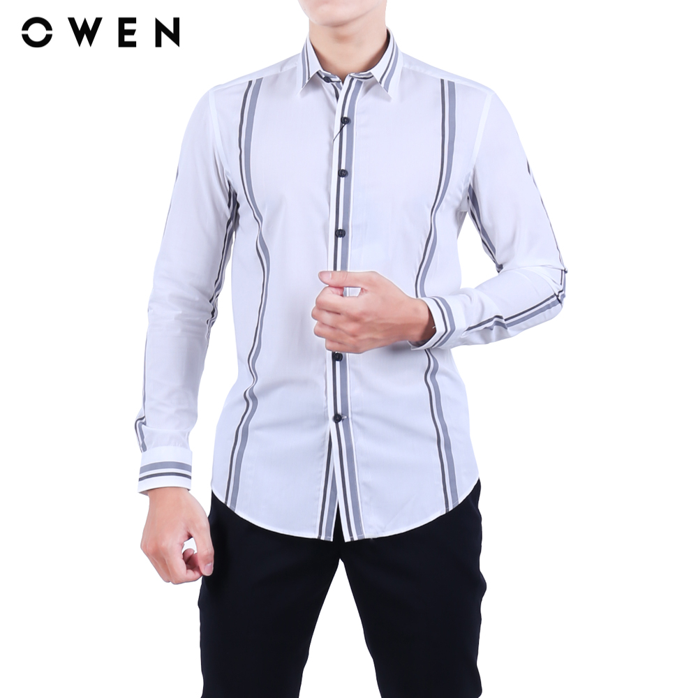 OWEN - Áo sơ mi dài tay Slim Fit AS22246D màu Đen chất liệu Bamboo