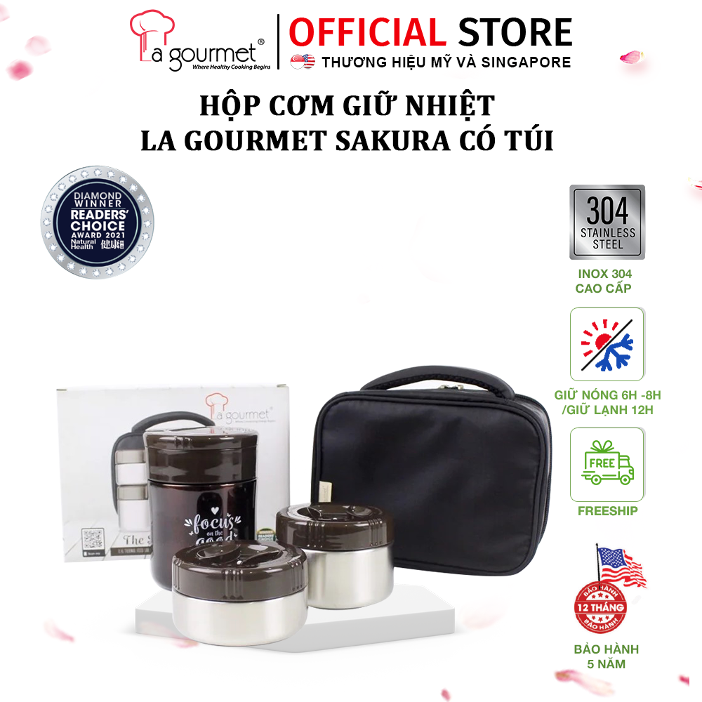 Caemn đựng cơm giữ nhiệt -Bộ Hộp Cơm giữ nhiệt La gourmet 3 Món Có Túi 357106
