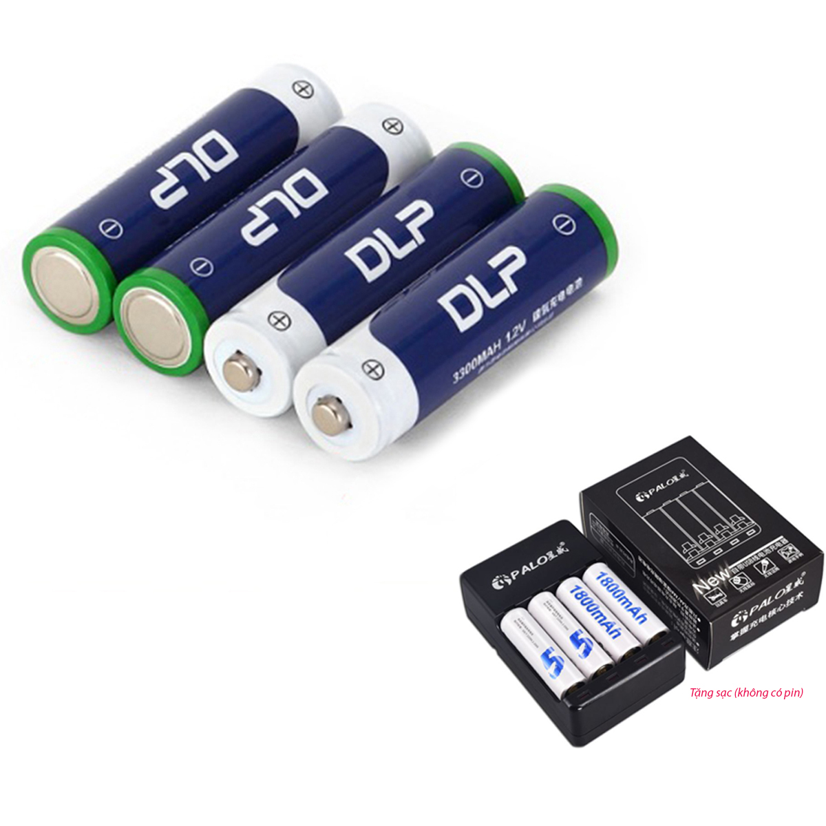 Bộ 4 pin sạc aa ni-mh delipow 3300mah + tặng sạc cho pin sạc aa, aaa