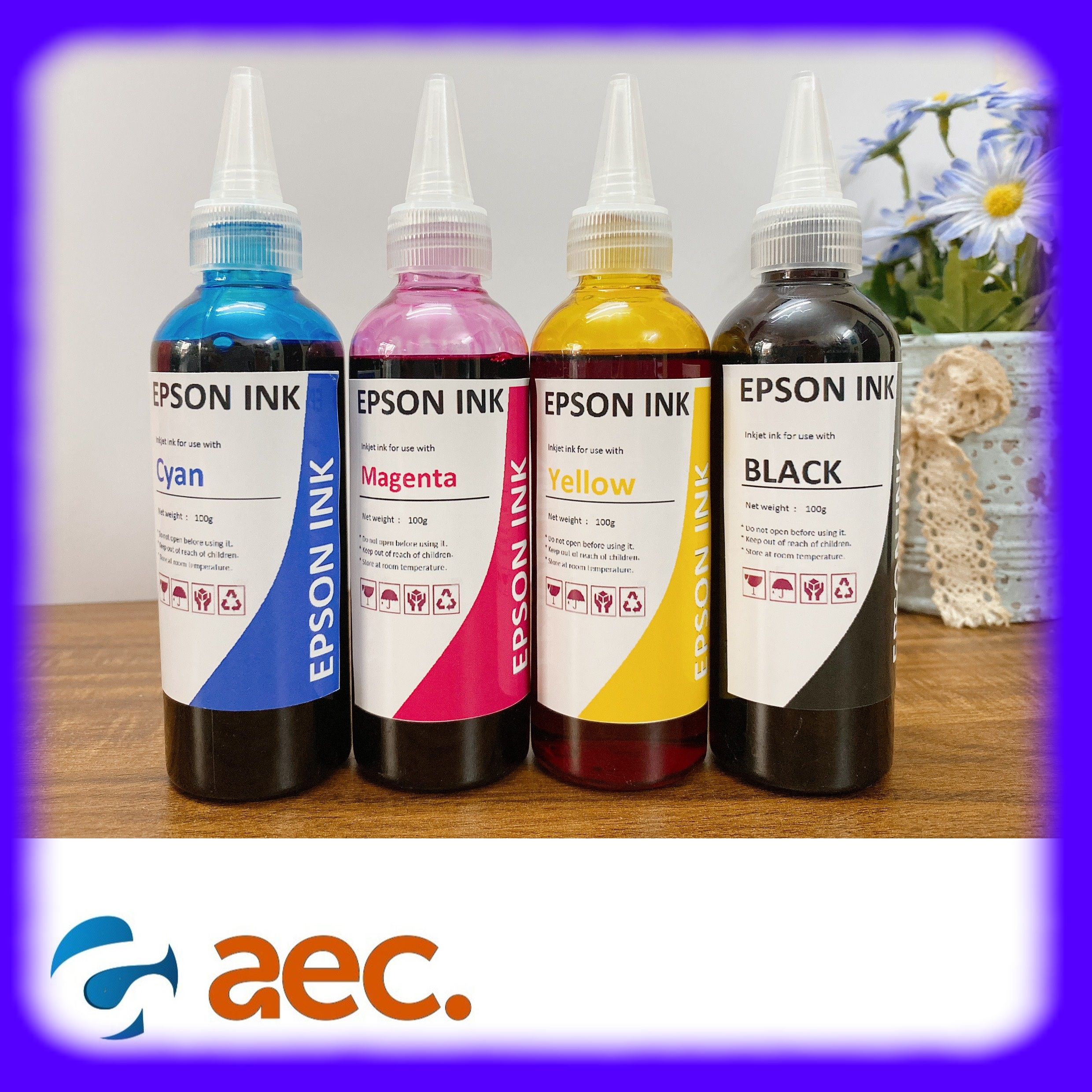 Bộ 4 chai mực Dye UV chất lượng cao, chống bay màu thương hiệu Mazano chai 100ml gồm 4 màu (BK/C/M/Y) dùng cho các máy in phun Epson L110 / L120 / L220 / L300 / L310 / L360 / L365 / L385 / L405 / L455 / L565 / L655 / L805 / L1300 / L1800 / T50