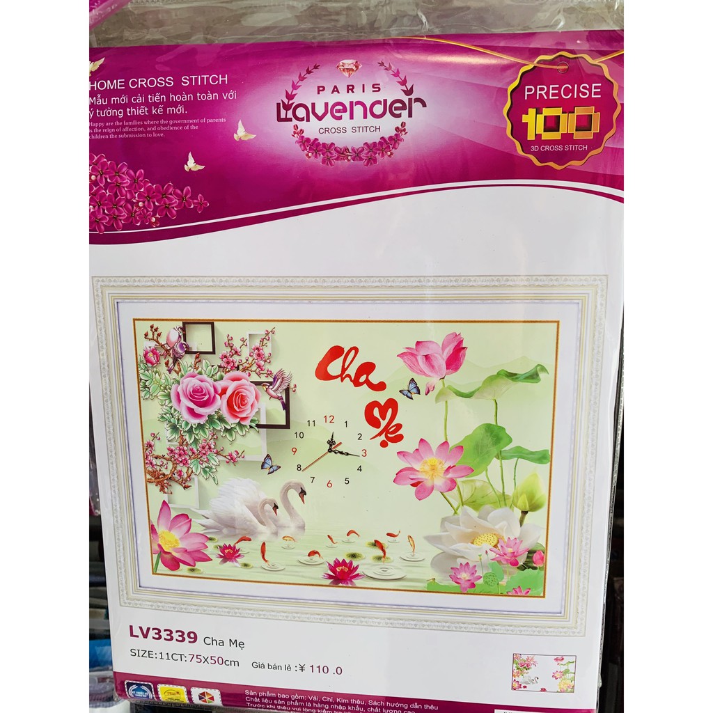 Tranh thêu chữ thập cha mẹ thiên nga hoa sen lv3339 - kích thước 75 * 50