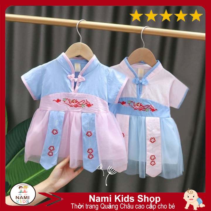 [153:A29] Váy cổ tàu thêu hoa dễ thương cho bé hàng quảng châu cao cấp