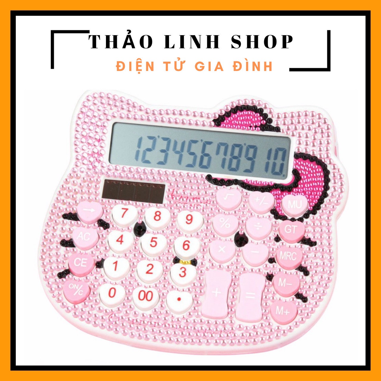 Máy tính bán hàng mèo kitty cute đính cườm sáng lấp lánh