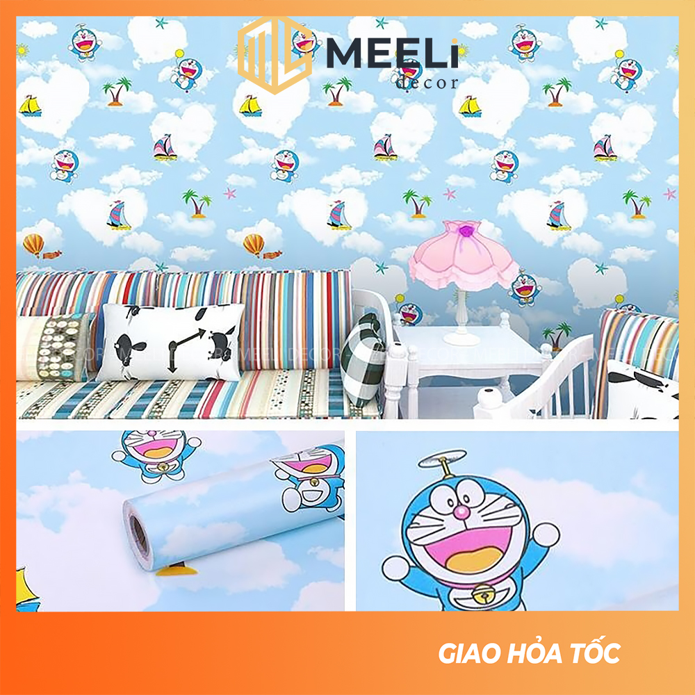 Giấy decal dán tường cho bé Meeli Decor hoạt hình doremon dán bàn học sẵn keo dễ dán, kt 5m x 45cm, ME28