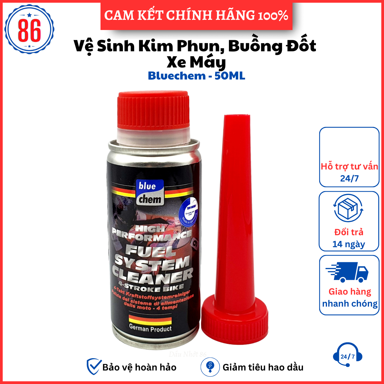 Bluechem Fuel System Cleaner 50ML Phụ gia tẩy cặn cacbon, Kim phun- Sản xuất tại Đức