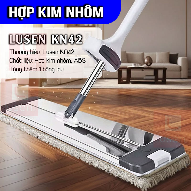 Cây lau nhà tự vắt Lusen KN42, chổi lau nhà 360 độ, bộ lau nhà công nghiệp tách nước bẩn thông minh