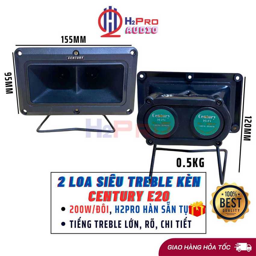 2 loa siêu treble kèn thạch anh century e20 cao cấp 200w-8 ôm, loa tép kèn rời karaoke và nghe nhạc-h2pro tech