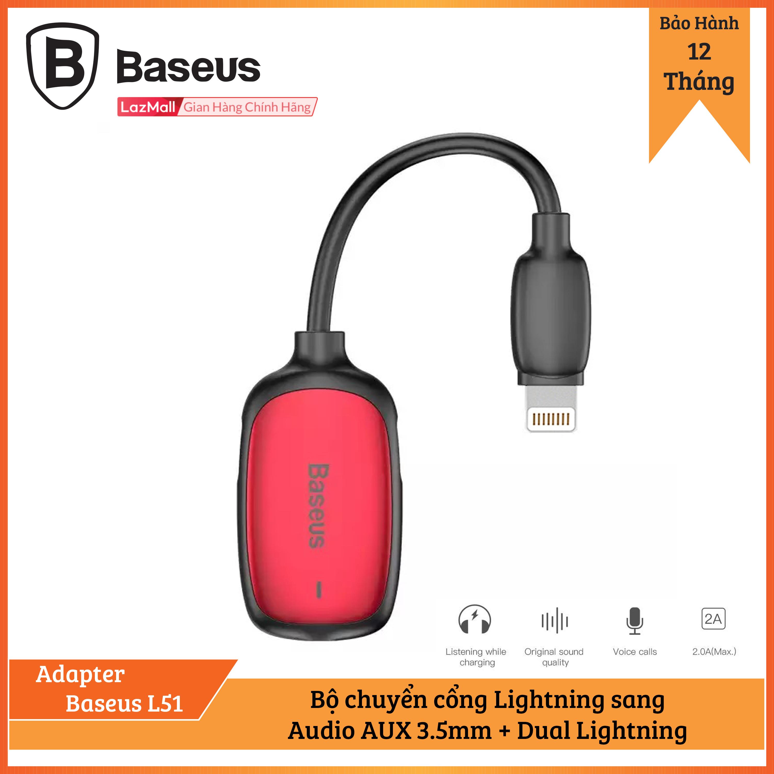 Bộ chuyển cổng Lightning sang Audio AUX 3.5mm + Dual Lightning Baseus L51 cho iPhone/ iPad (Vừa sạc pin vừa nghe nhạc có hỗ trợ Micro/ Đàm thoại)