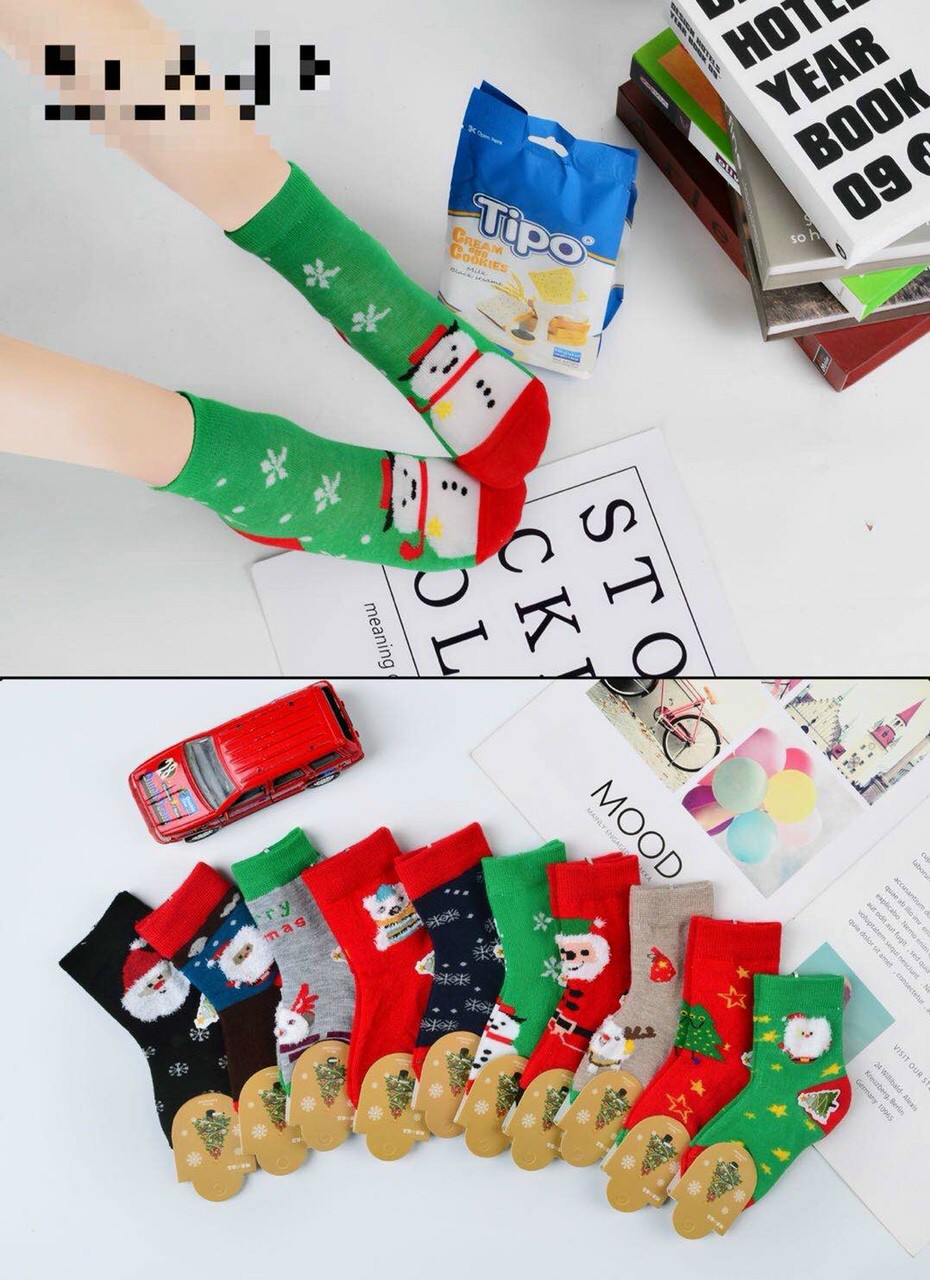 5 đôi tất noel trẻ em cổ cao cho bé từ 2-10 tuổi