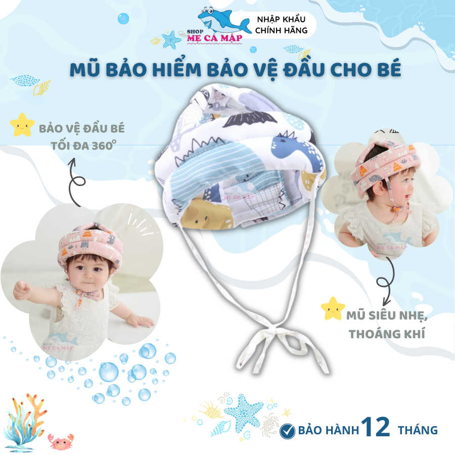 Mũ bảo vệ đầu cho bé tập đi chống va đập, mũ bảo hiểm tập đi siêu nhẹ thoáng khí, mũ nón bảo hiểm tập bò an toàn cho bé