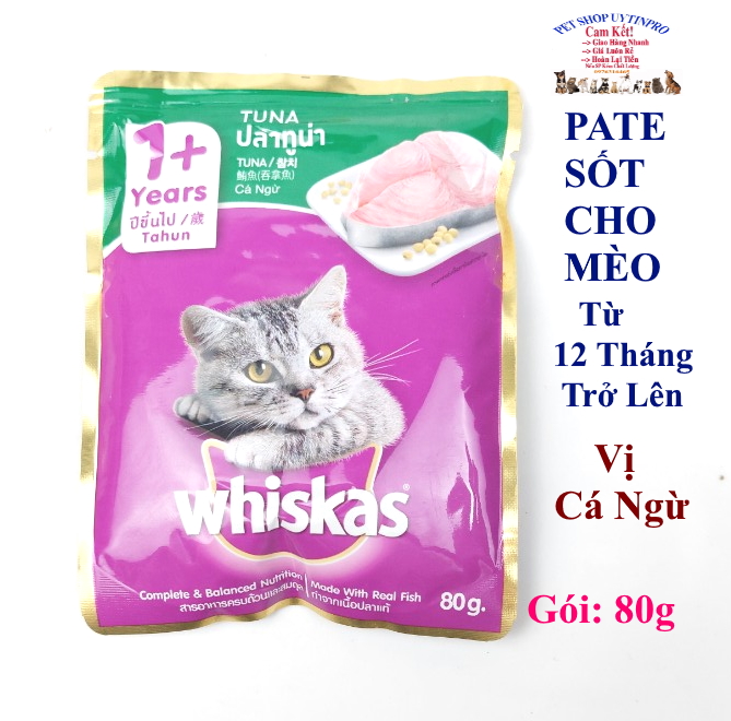 [Hoàn tiền 10%]  PATE XỐT CHO MÈO Whiskas Tuna Vị cá ngừ Gói 80g Bổ sung dinh dưỡng Xuất xứ Thái Lan - Pet shop Uytinpro