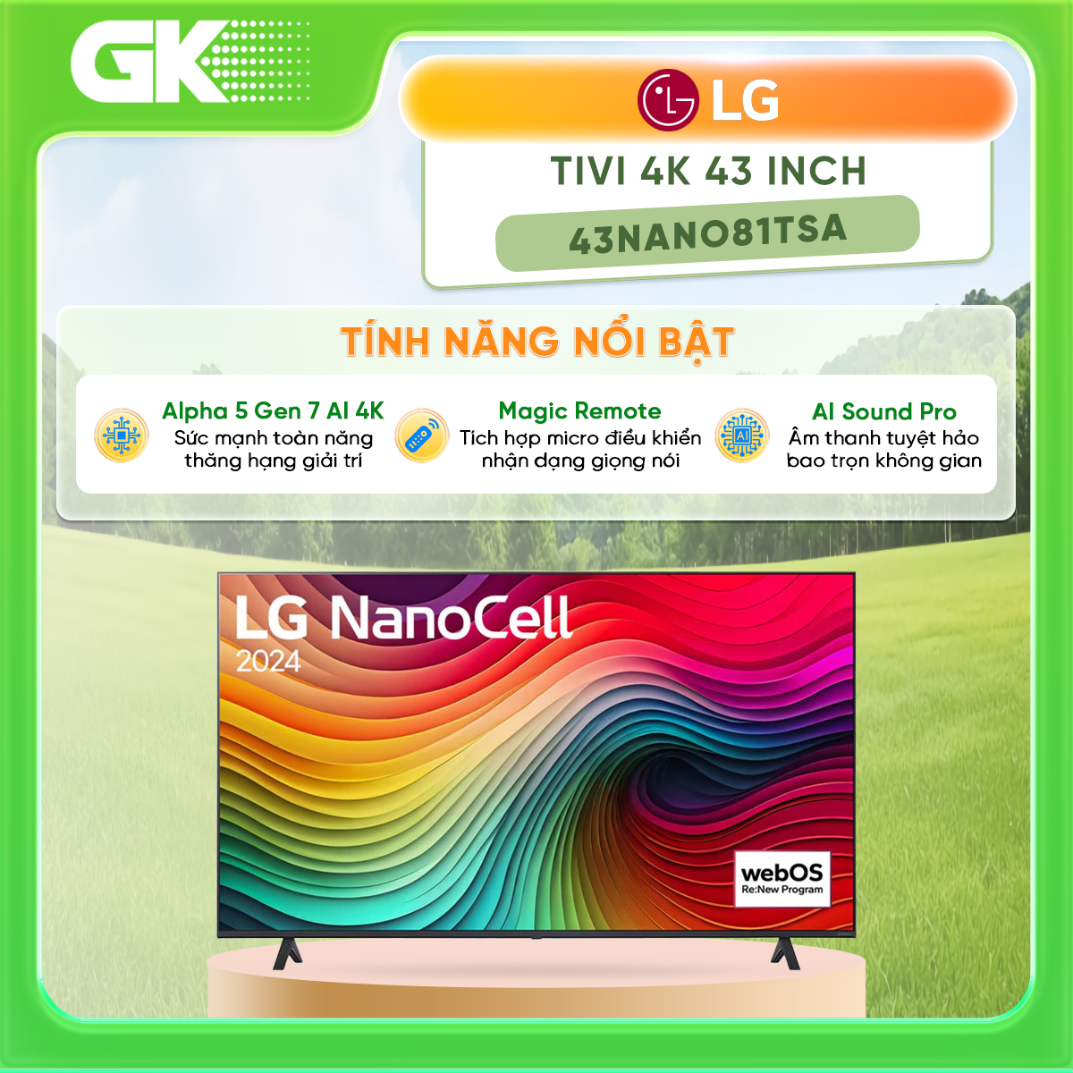 Smart Tivi NanoCell LG 4K 43 Inch 43NANO81TSA -  [Trả Góp] - Kho ứng dụng đa dạng, hệ điều hành hiện đại webOS 24 - GIAO HÀNG TOÀN QUỐC