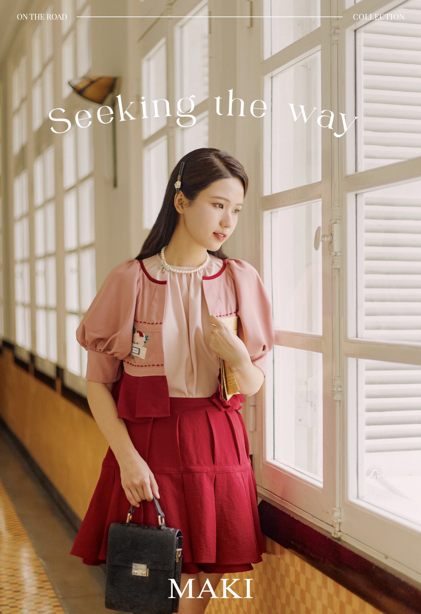 Maki - yuuki top - áo đỏ hồng thêu hoa