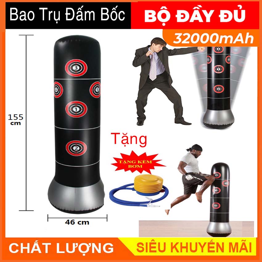 Vỏ trụ đấm bốc tự cân bằng cao cấp cao 1m6 rộng 48cm – tặng kèm bộ bơm hơi – trụ đấm bốc tự cân bằng bơm khí