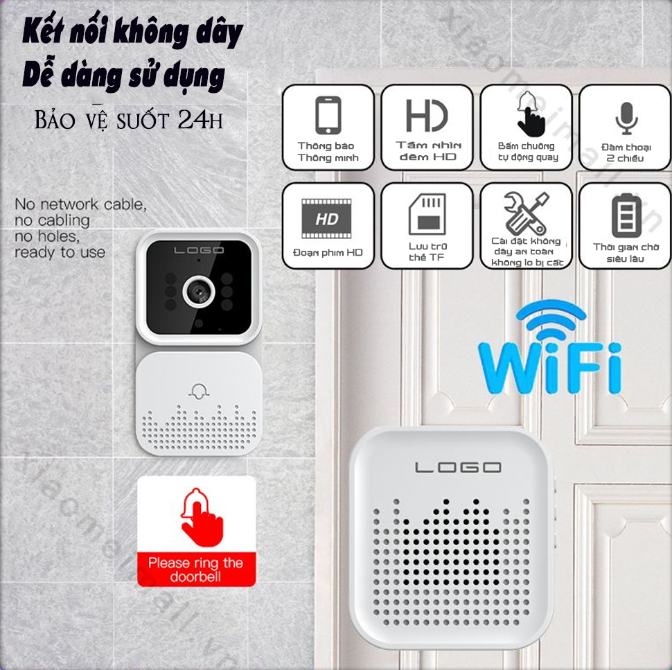 Chuông cửa liên lạc nội bộ wifi thông minh - chuông cửa wifi không dây m6 – hình ảnh sắc nét cả ngày lẫn đêm,góc nhìn rộng,cảm ứng cơ thể con người,đàm thoại 2 chiều,kết nối app xem từ xa qua điện thoại cực tiện lợi.