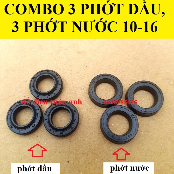 Phớt máy rửa xe bộ 6 gioăng phớt nước và phớt dầu cho máy xịt cao áp 10-16mm - phớt máy rửa xe mini