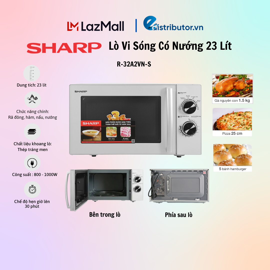 Lò vi sóng cơ sharp 23l r-32a2vn-s - hàng chính hãng