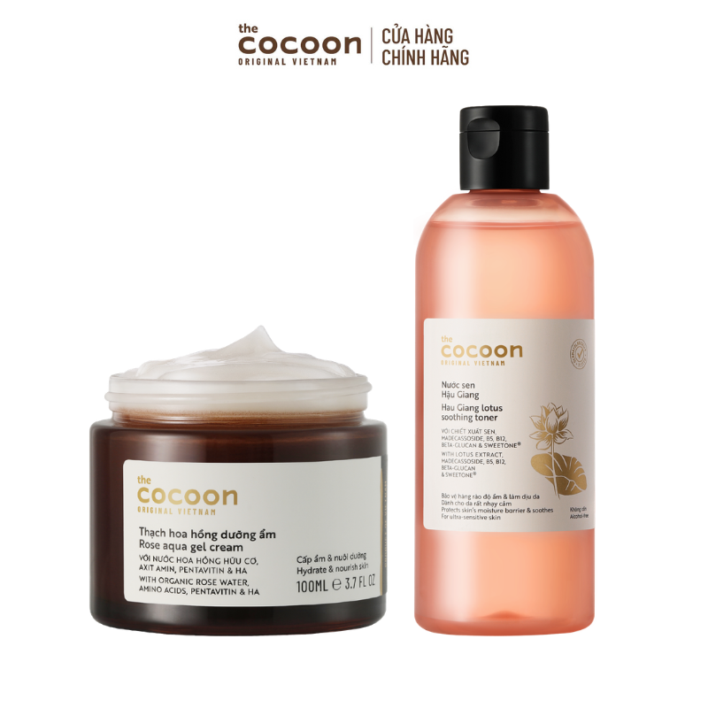 COMBO  1 Thạch hoa hồng dưỡng ẩm (kem dưỡng ẩm) Cocoon cấp ẩm  nuôi dưỡng 100ml + 1 Nước Sen Hậu Giang 310ml