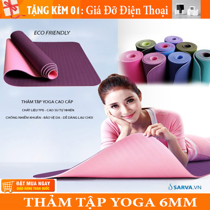 [ Có Quà Tặng ] Thảm tập YOGA, Thảm tập thể dục, Dụng cụ tập gym tại nhà. tập GYM 1m8 x 60cm. yoga chống trượt tập thể dục tpe 2 lớp dày 6mm