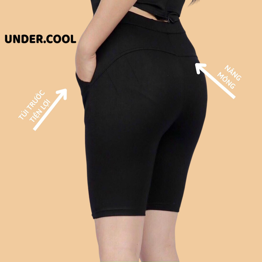 Quần legging đùi nữ UNDERCOOL Tôn Dáng bigsize ôm bó vải dày dãn tốt cạp cao đùi ngố mặc nhà dáng ôm bó tập gym yoga